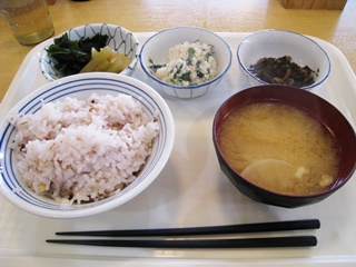若竹煮・ひじきの煮物・菜の花の白和え・雑穀ごはん・味噌汁