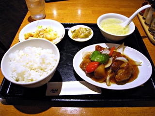 酢豚と海老の天ぷらセット
