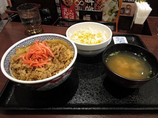 牛丼(並)+Aセット(サラダ・味噌汁)