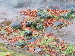 堀に投げ込まれた大量の石塔